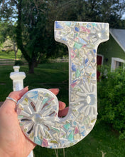 Load image into Gallery viewer, Green Blue and Purple DIY Mosaic Kit | Wooden Hanging Letter | Dorm Room Decoration | Custom Initial Decor
